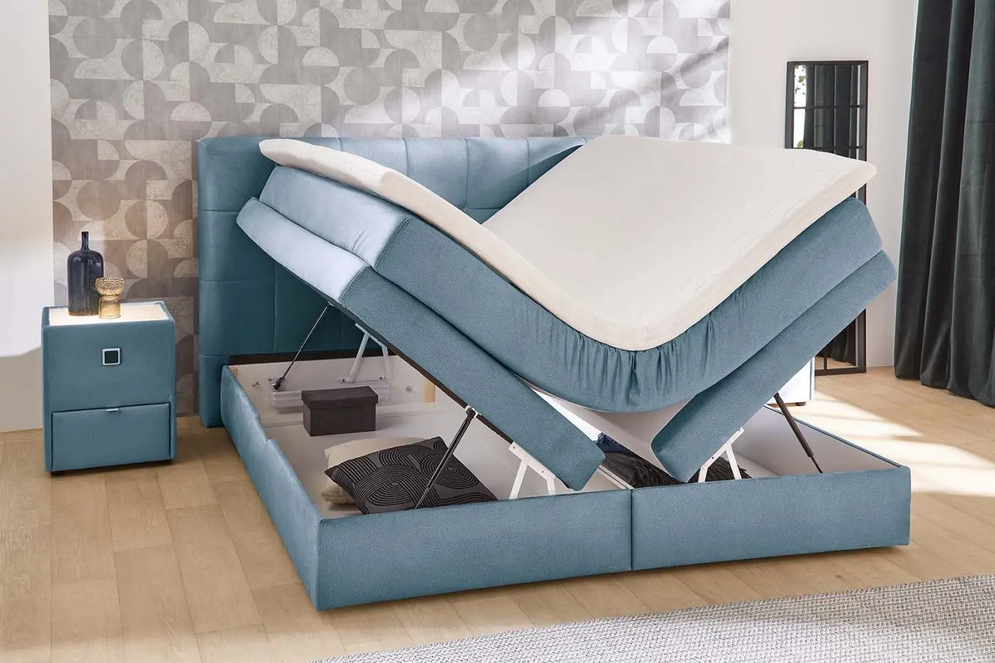 Boxspringbett Amy 180 x 200 cm samtähnlich türkis