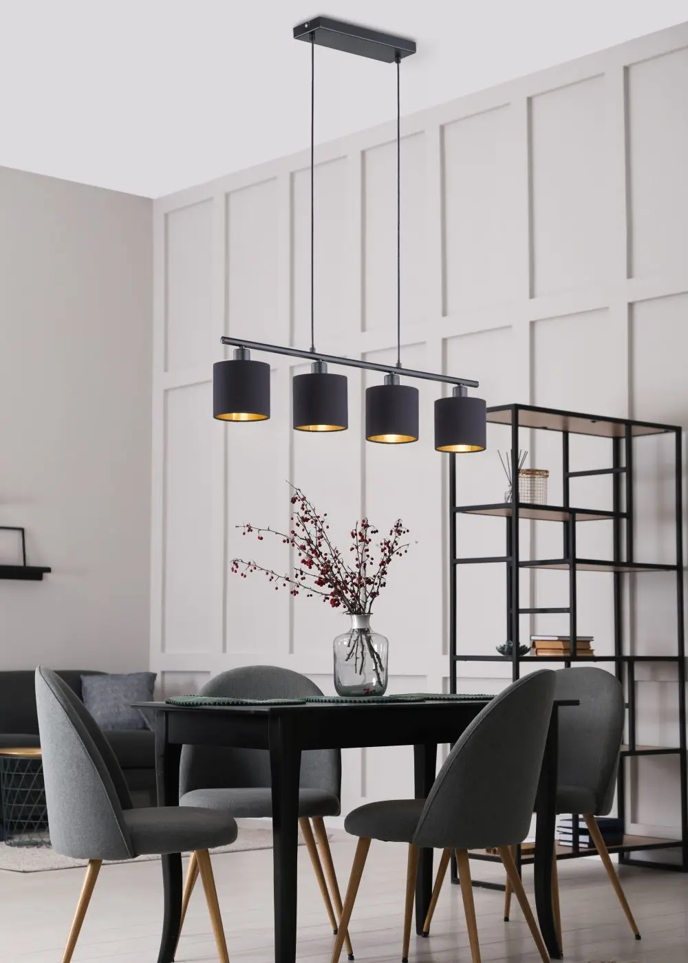 4er Pendelleuchte Tommy mattschwarz