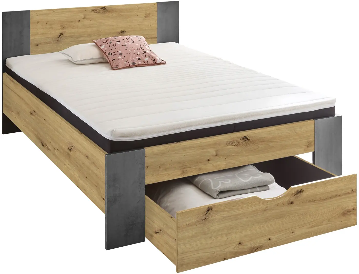 Bett Martin 140 x 200 cm Artisan Eiche/Betonoxid