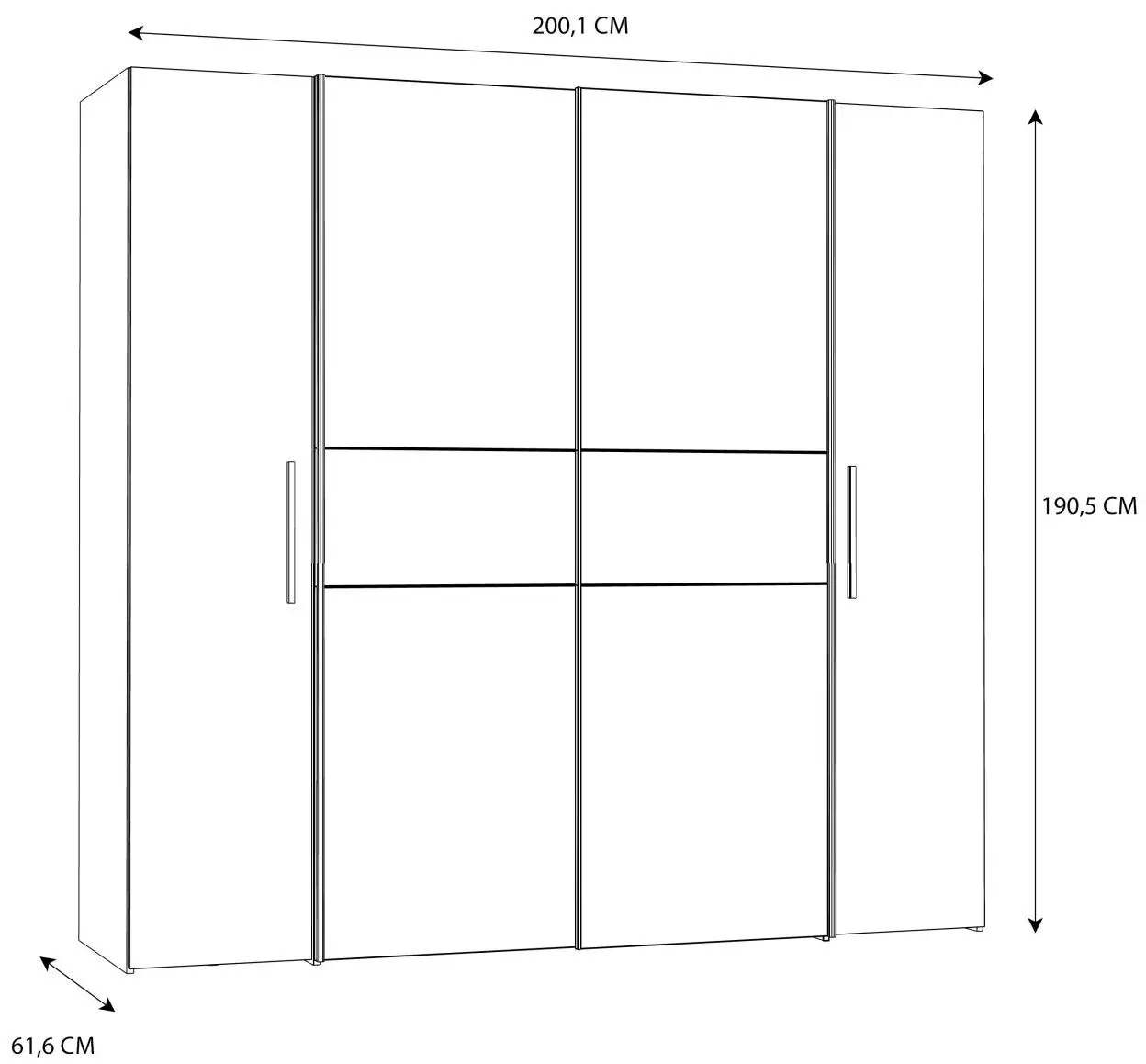 Dreh-/Schwebetürenschrank Kalixtus 4-türig Old Wood/Betonoptik
