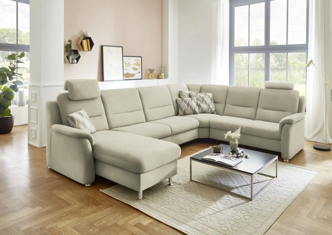 Wohnlandschaft couchliebe. PP-HS17006 sand mit Zusatzfunktionen