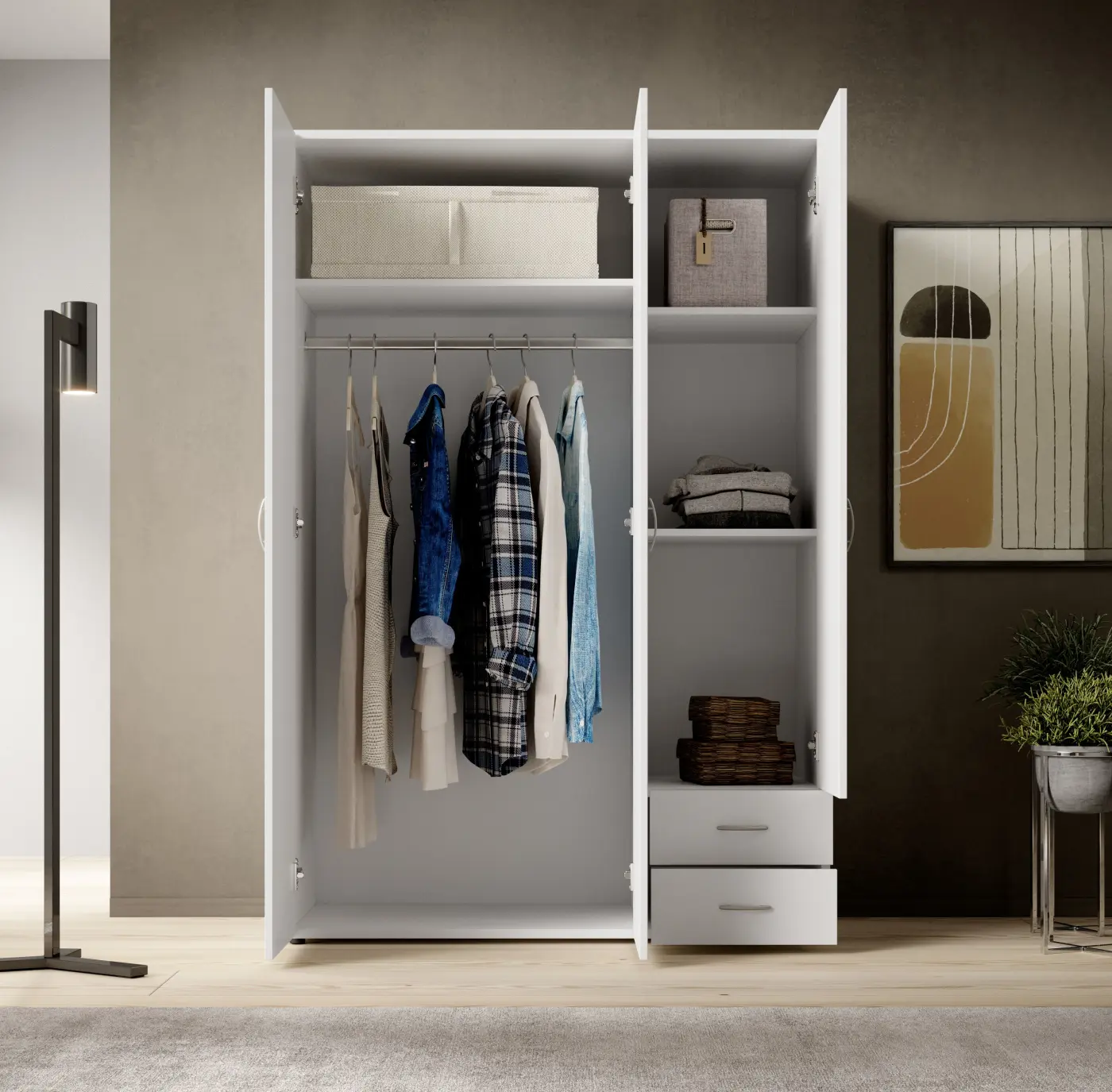 Drehtürenschrank Base 3-türig weiß