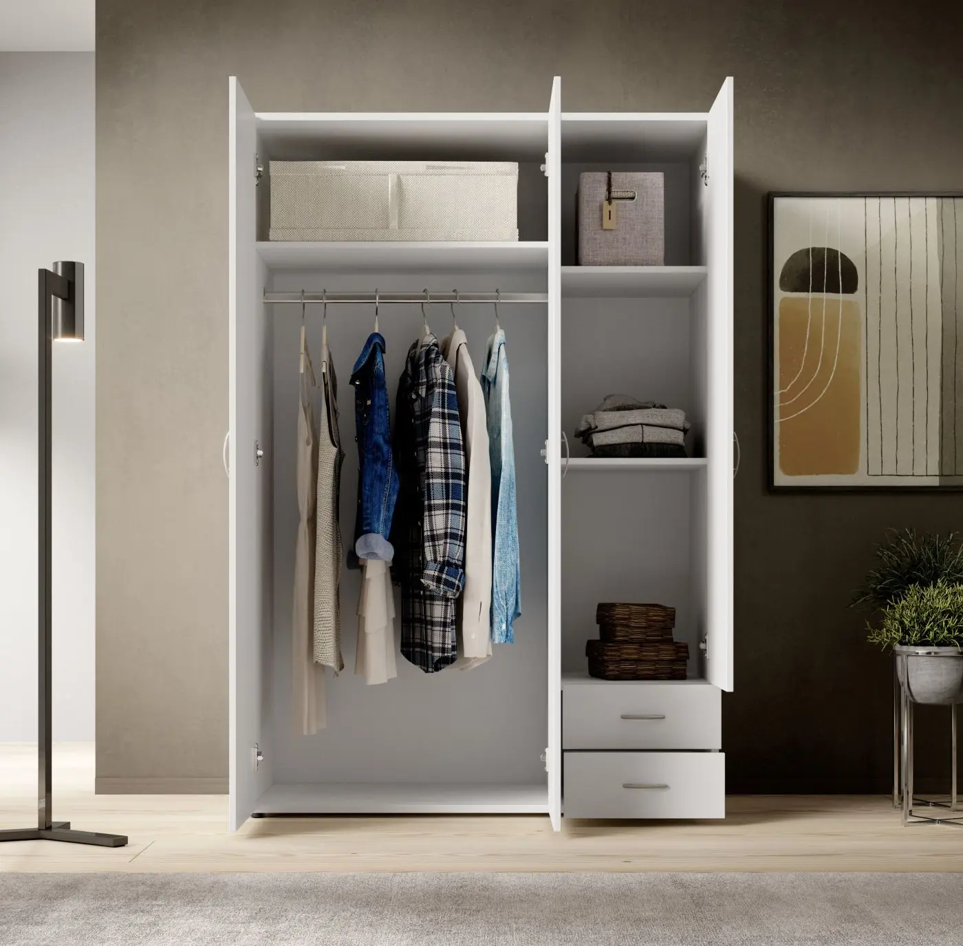 Drehtürenschrank Base 3-türig weiß