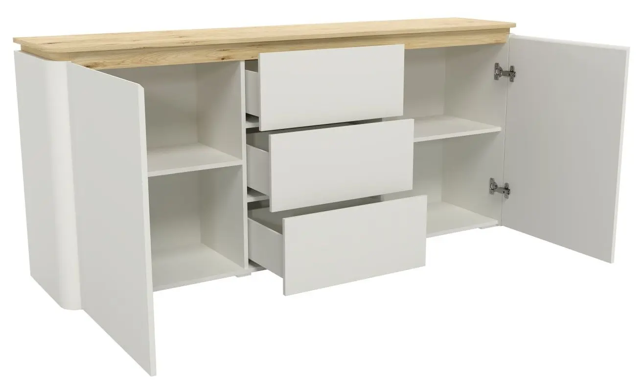 Sideboard Namur weiß matt/Eiche hell mit Beleuchtung