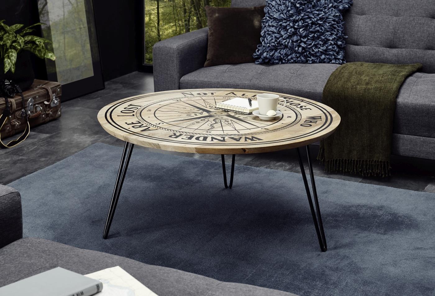 Beistelltisch rund Mango/Metall schwarz 90 cm