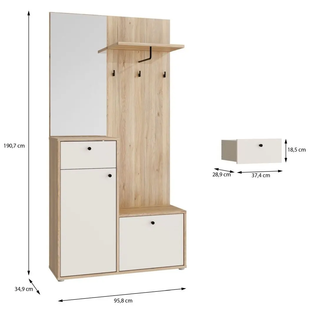 Kompaktgarderobe Kendray Mauvella Eiche/sand