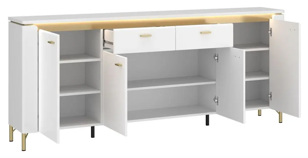 Sideboard 4-türig Lazio weiß Hochglanz / goldfarben Sideboard 4-trg