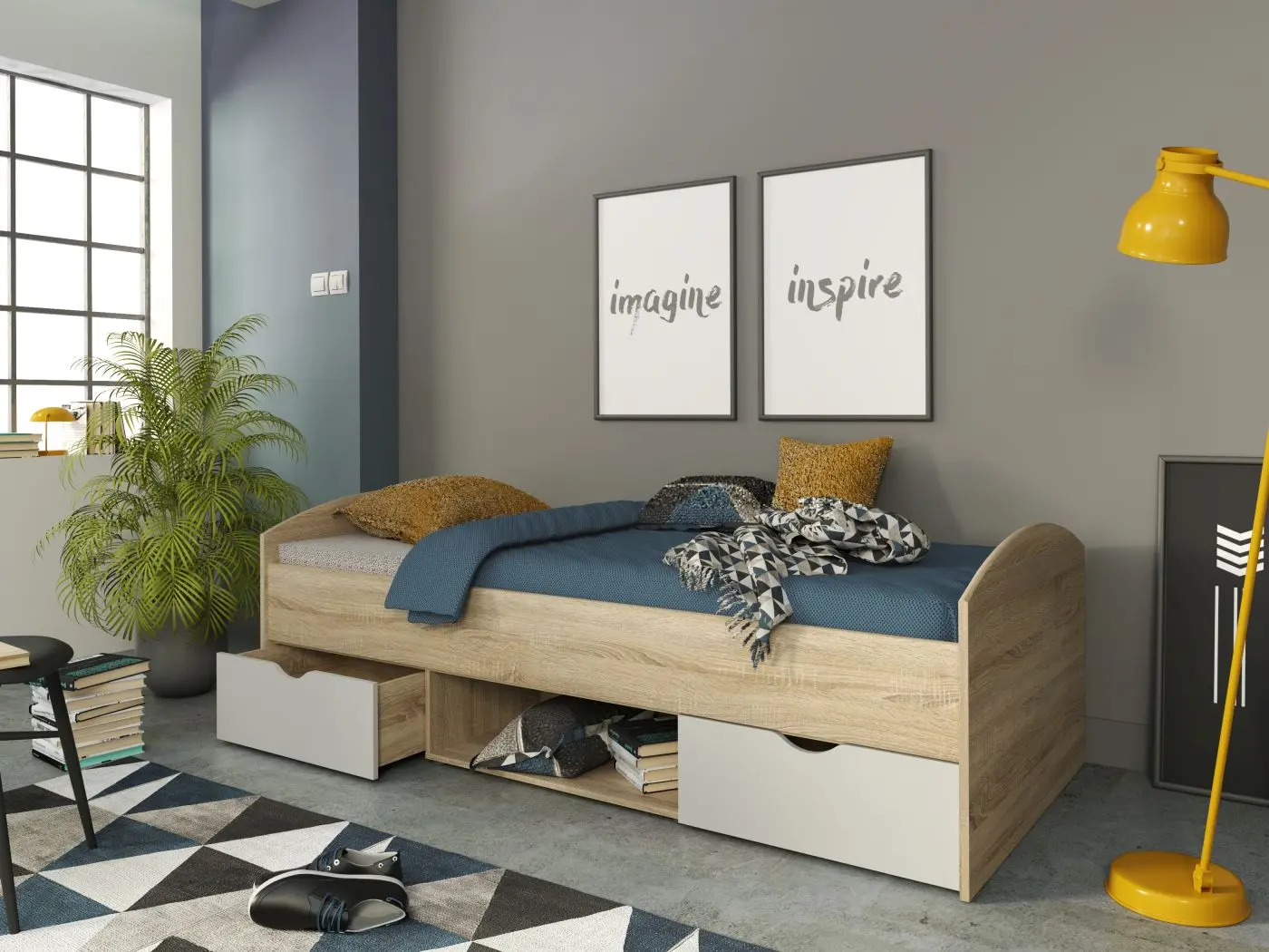 Jugendbett Lupo 90 x 200 cm Sonoma Eiche/weiß Jugendbett Lupo 90 x 200 cm Sonoma Eiche/weiß