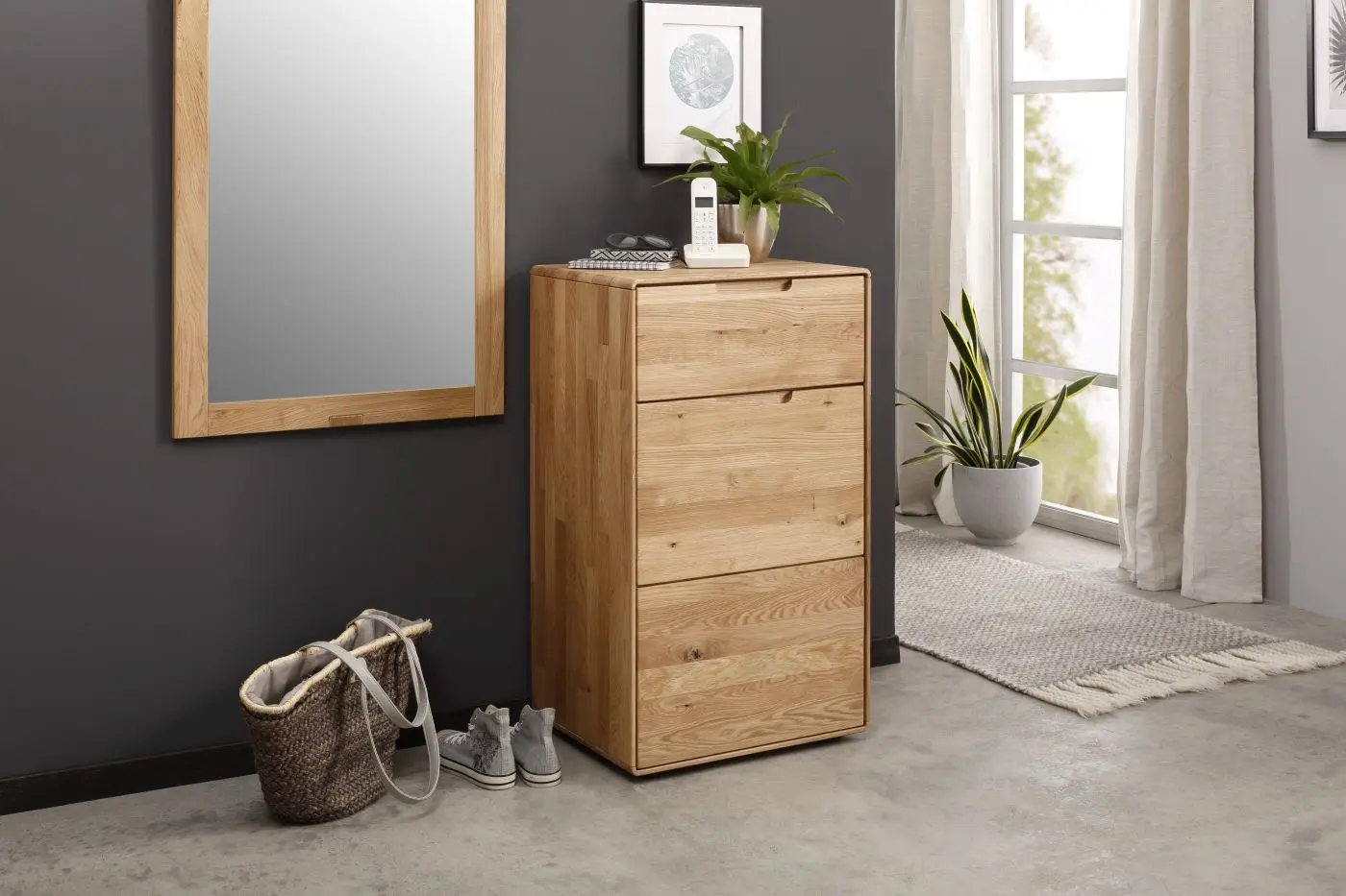 Kommode KM-0663 Wildeiche massiv 3 Schubkästen
