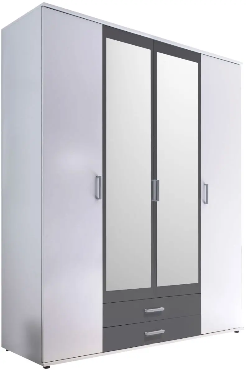 Kleiderschrank Hanau 4-türig weiß/graphit