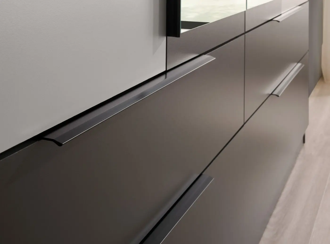 Drehtürenschrank Calinaro 4-türig graphit/lichtgrau