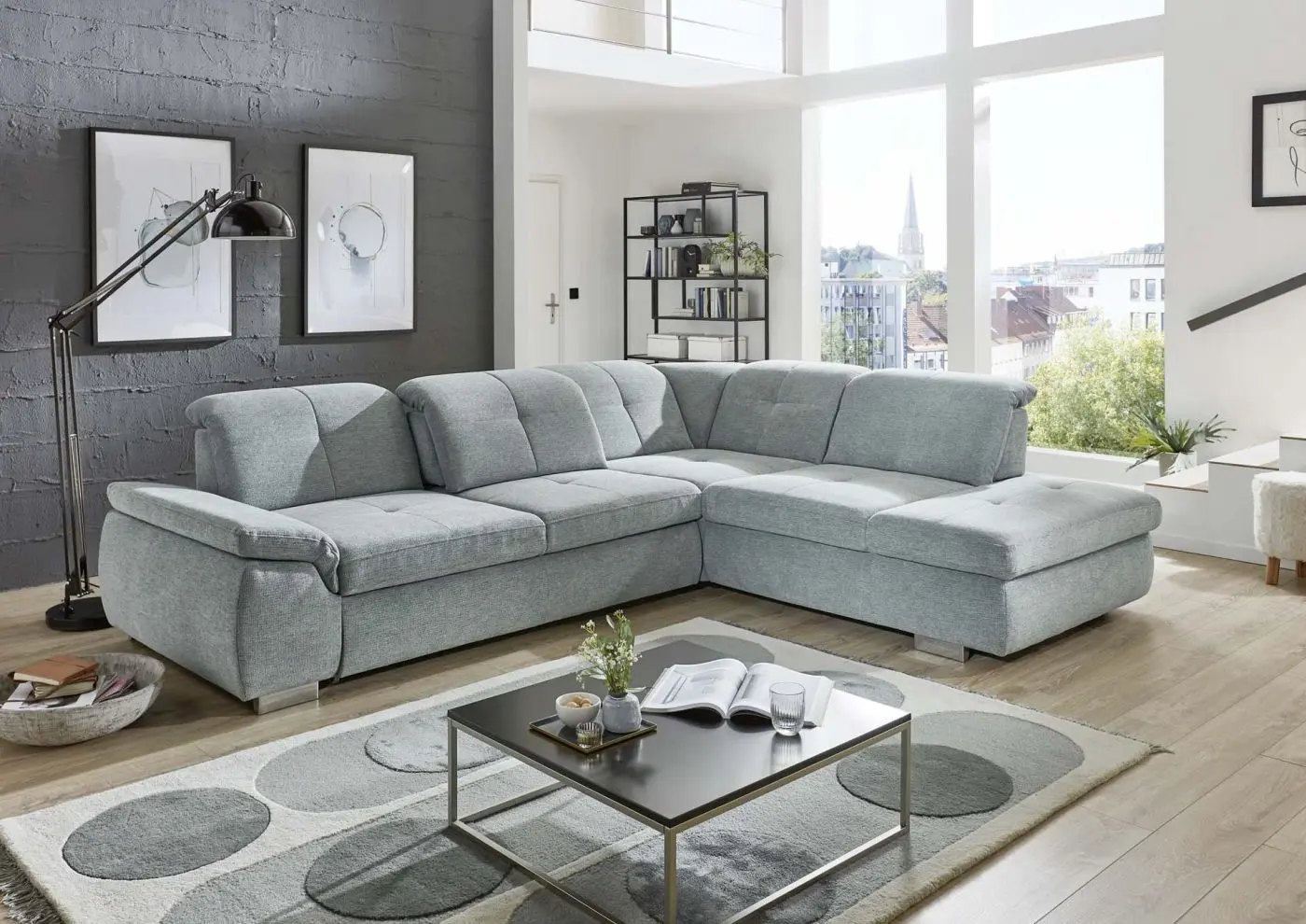 Wohnlandschaft KS294522 hellgrau mit Zusatzfunktionen couchliebe.