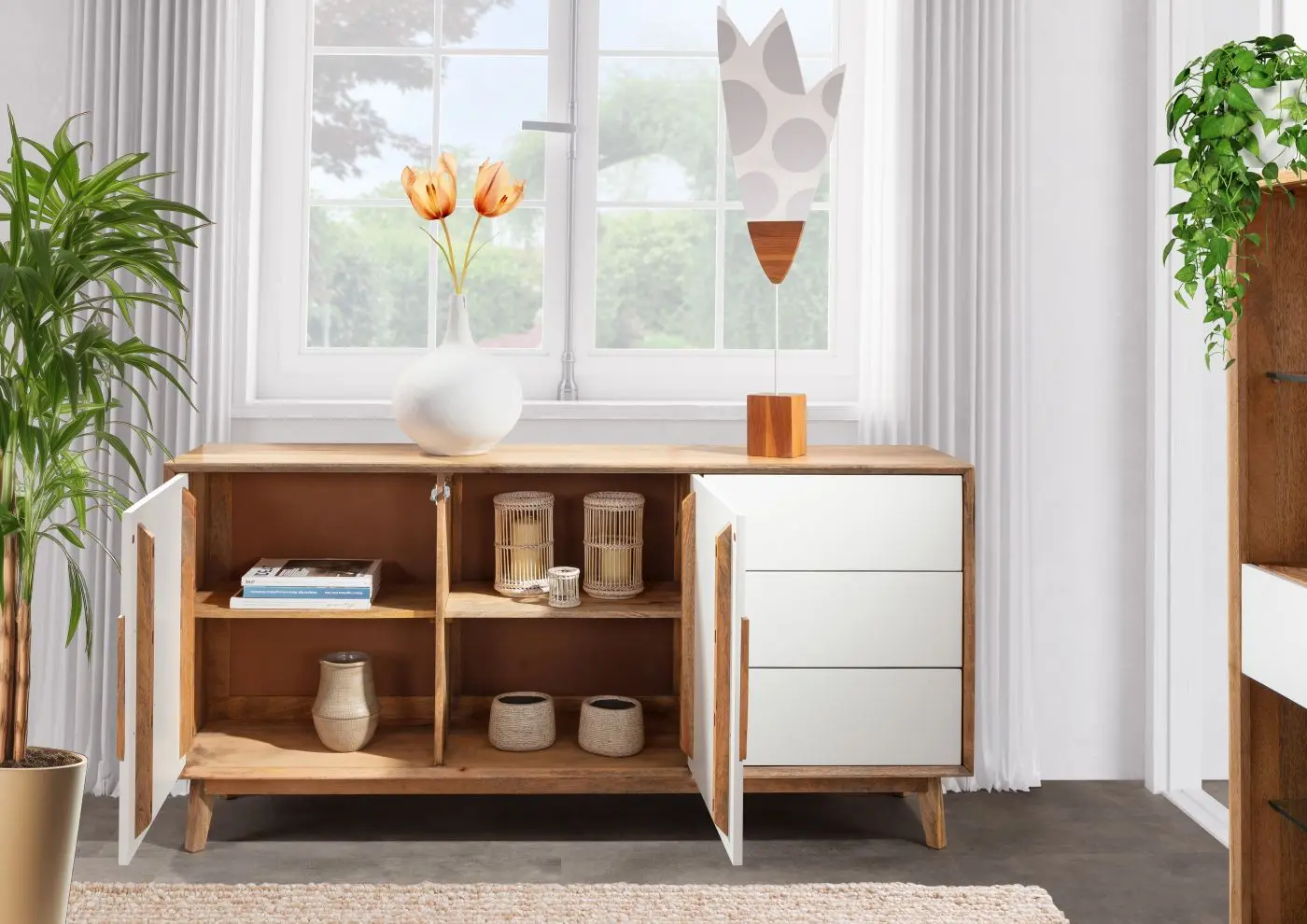 Sideboard Tavole Mango massiv/weiß