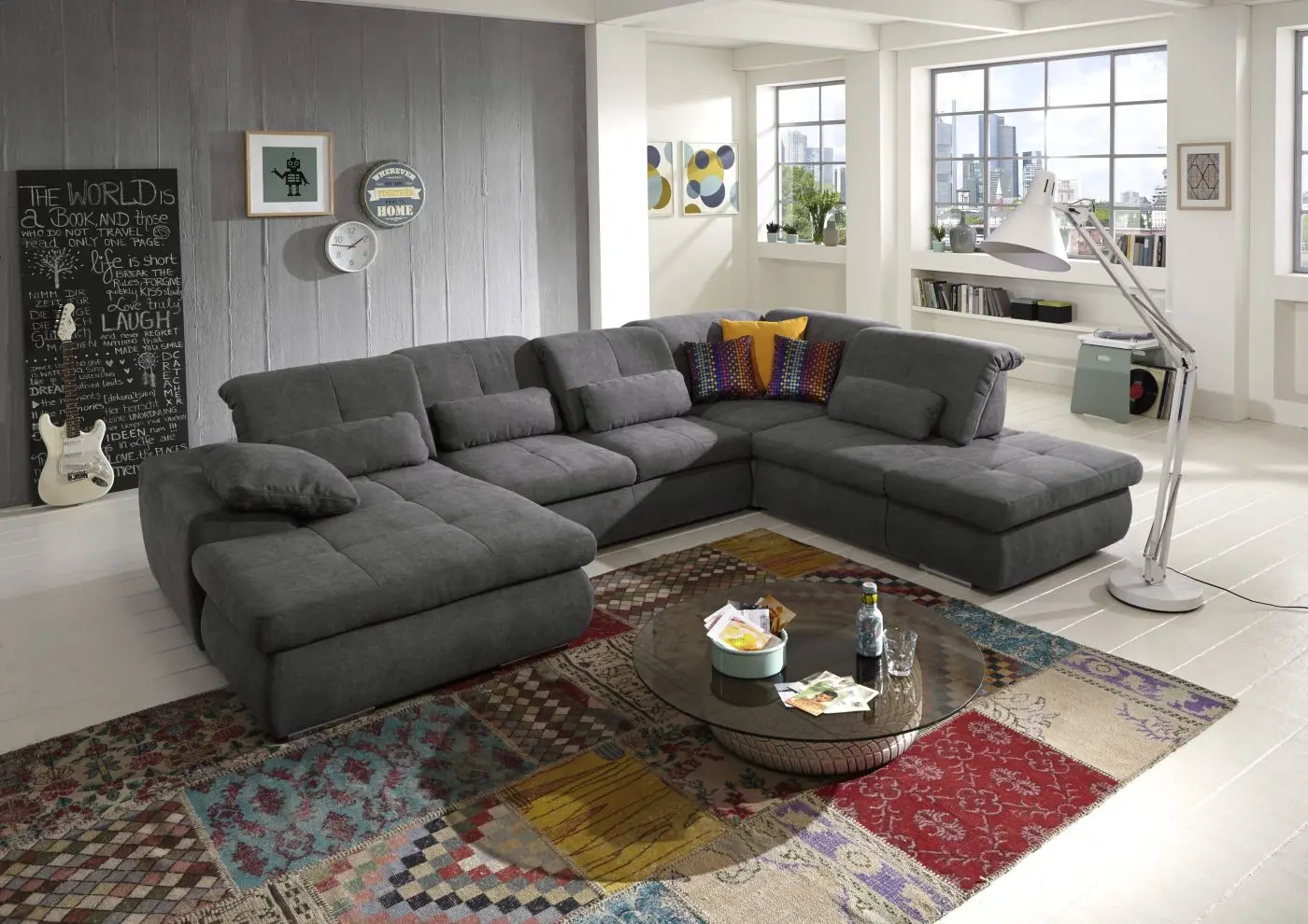 Wohnlandschaft KS25 Vincenzo grau mit Zusatzfunktionen couchliebe.
