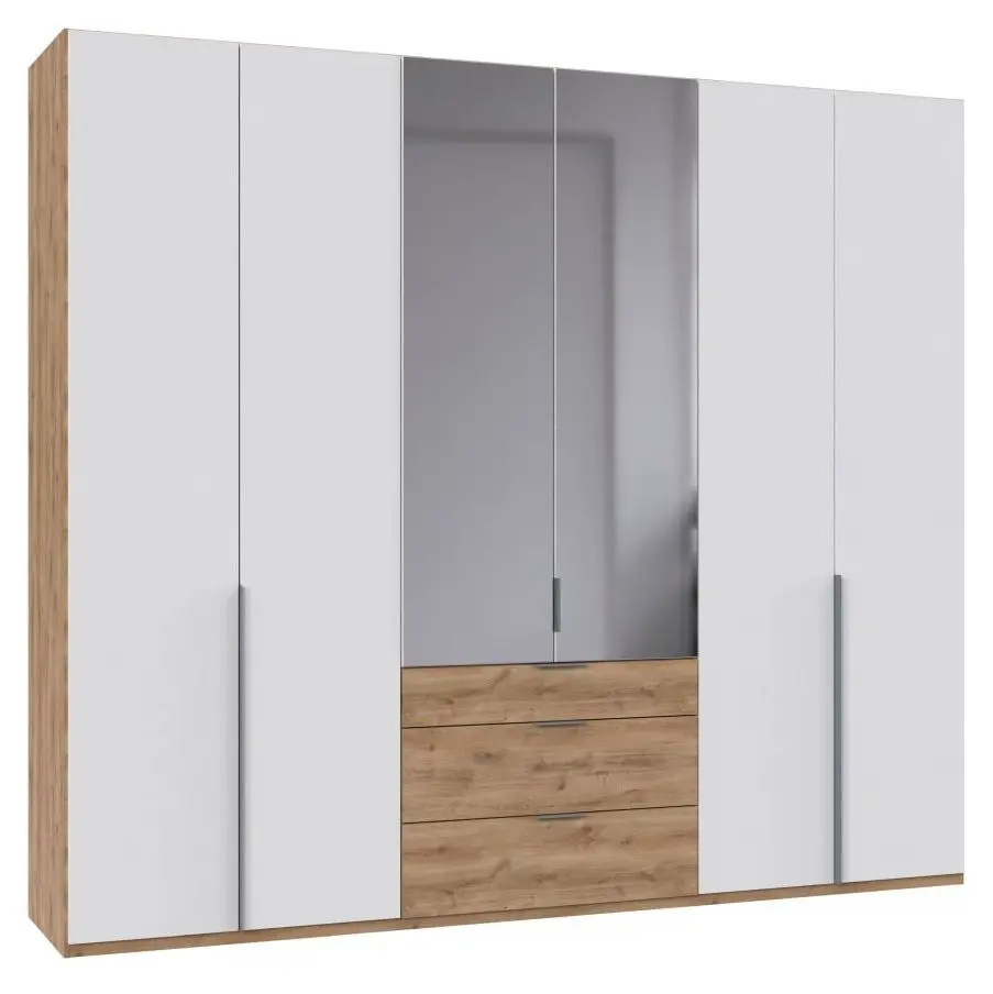 Drehtürenschrank New York 6-türig weiß/Plankeneiche