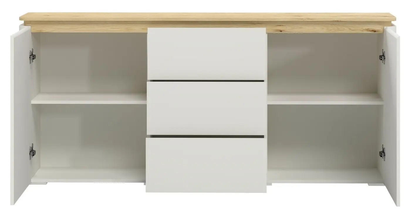 Sideboard Namur weiß matt/Eiche hell mit Beleuchtung