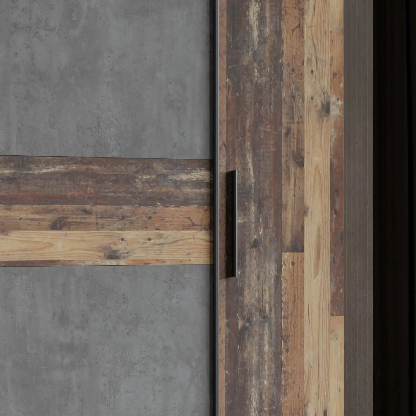 Dreh-/Schwebetürenschrank Kalixtus 4-türig Old Wood/Betonoptik