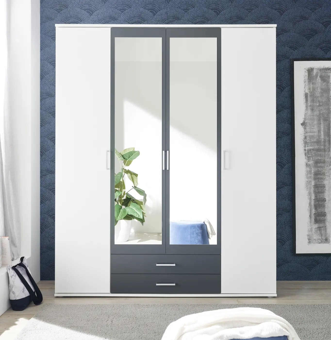 Kleiderschrank Hanau 4-türig weiß/graphit