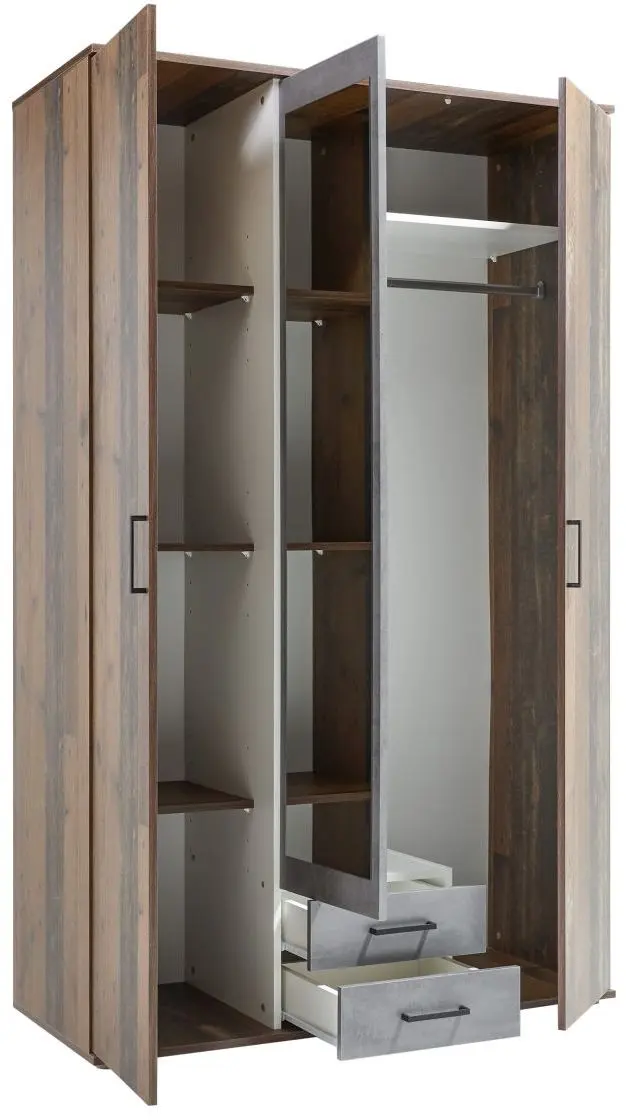 Drehtürenschrank Chicago 3-türig Old Style dunkel/Betonoxid Drehtürenschrank Chicago 3-türig Old Style dunkel/Betonoxid