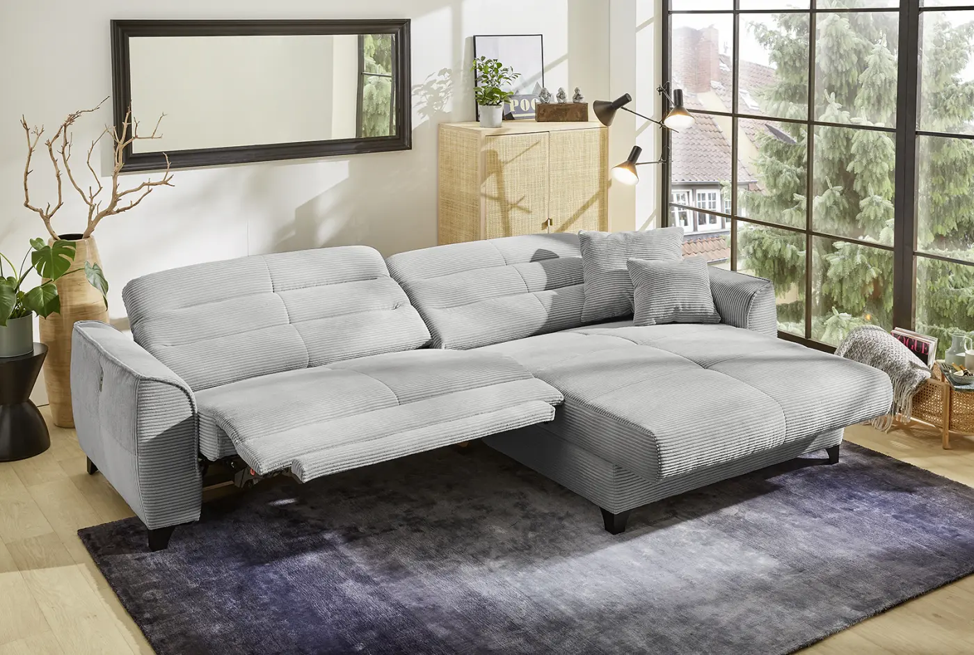 Wohnlandschaft Double-One Cord hellgrau Wohnlandschaft Double-One Cordstoff hellgrau