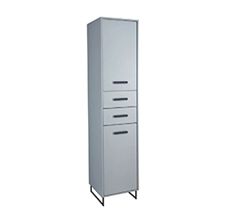 Hochschrank in grau mit Türen und Schubladen
