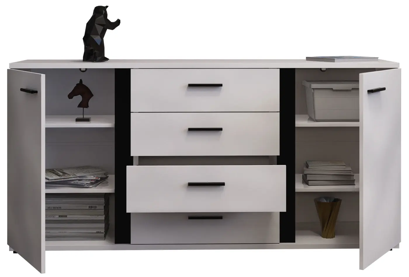 Sideboard Kanada weiß mit schwarzen Absetzungen
