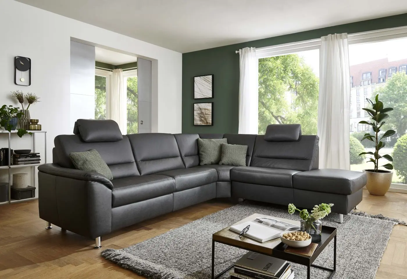 Wohnlandschaft PN-EM19075 in Leder Rodeo charcoal mit Zusatzfunktion couchliebe.
