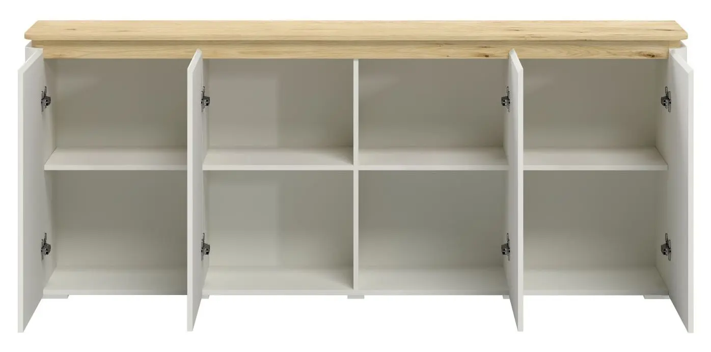 Sideboard Namur weiß matt/Eiche hell mit Beleuchtung