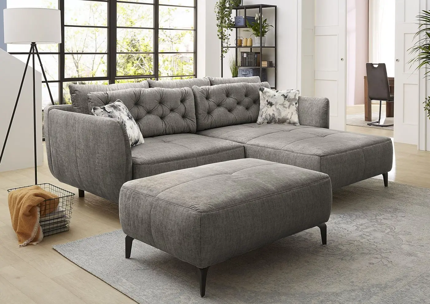 Hocker Salo Veloursstoff dunkelgrau