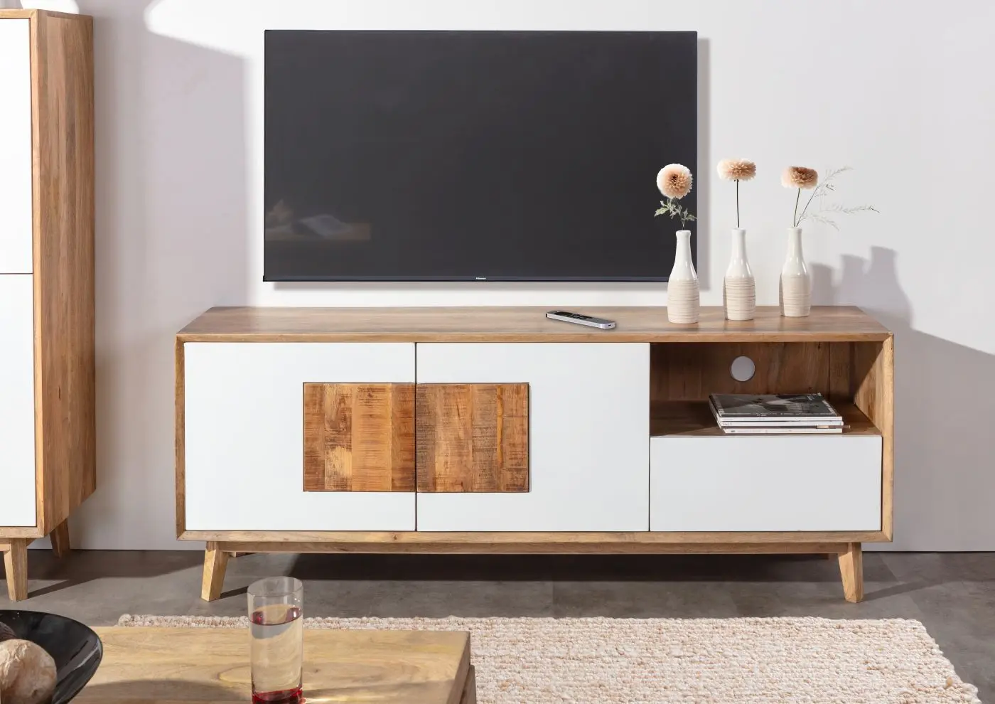 TV-Lowboard Tavole Mango massiv/weiß