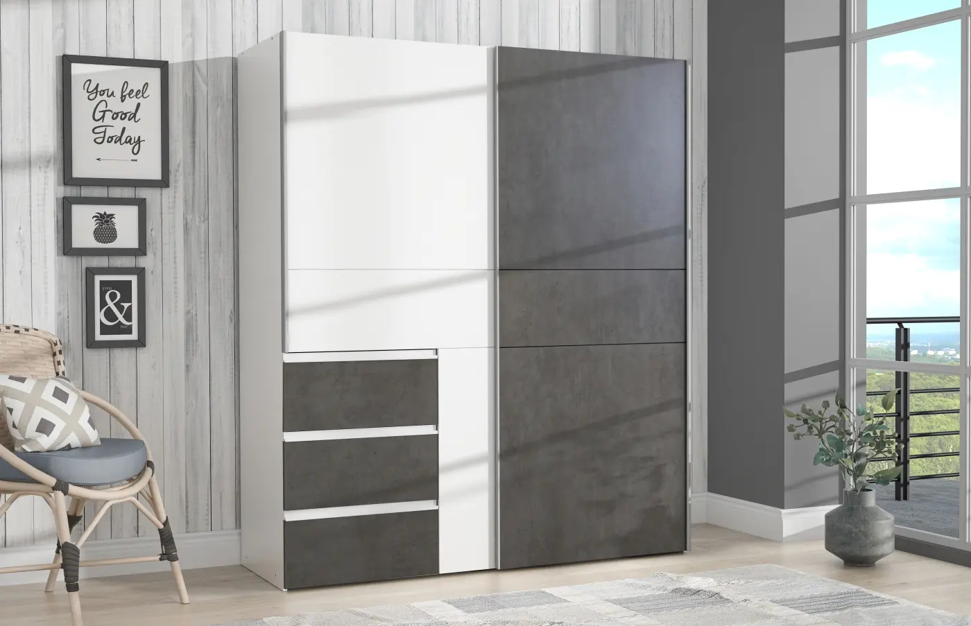 Kleiderschrank Winn 2 2-türig weiß/grau