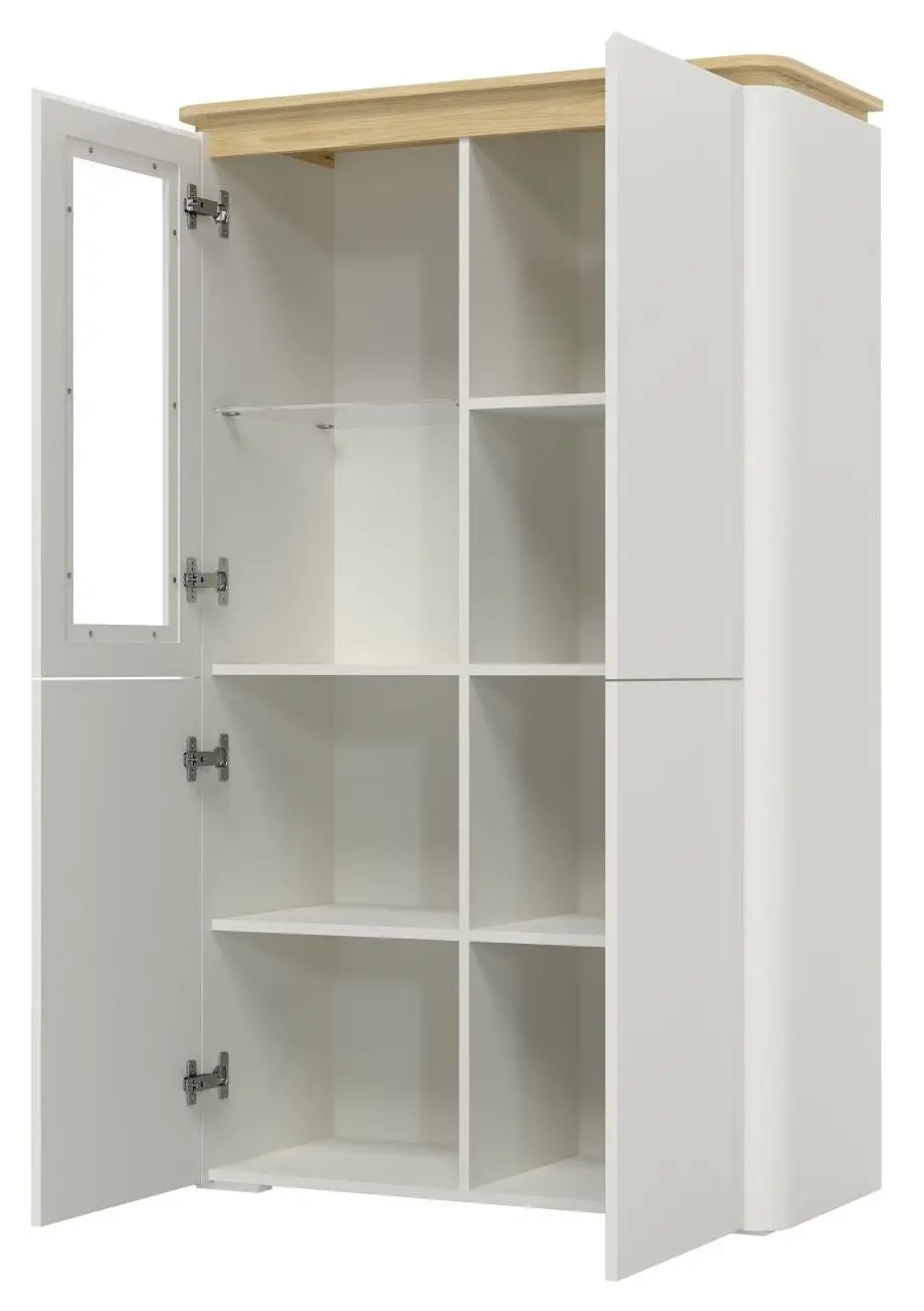 Highboard Namur weiß matt/Eiche hell mit Beleuchtung