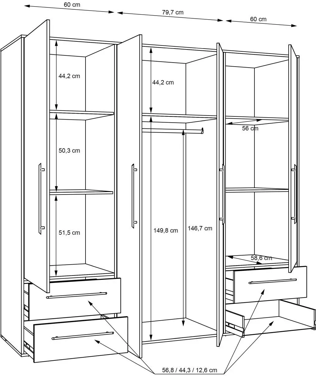 Drehtürenschrank Mokkaris 4-türig Sonoma Eiche / weiß