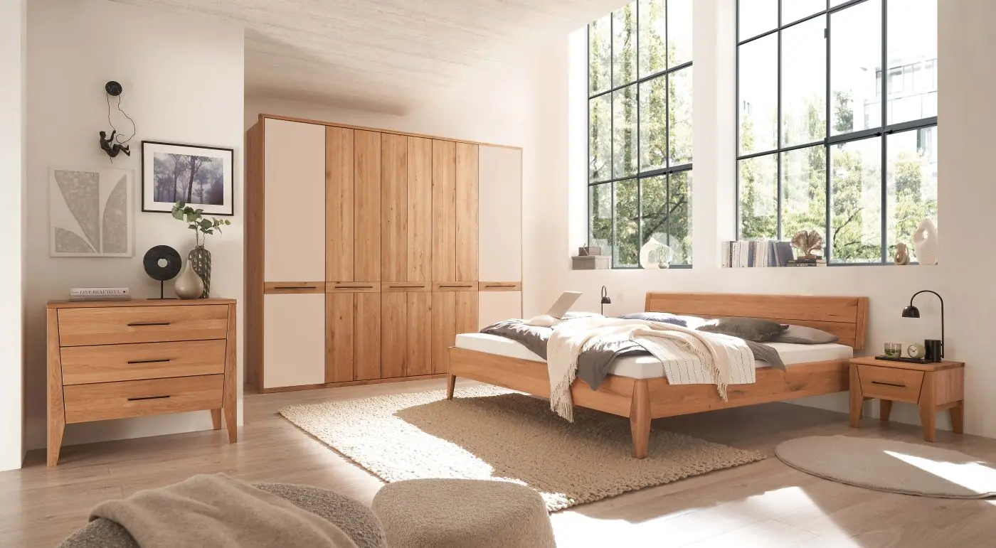 Drehtürenschrank SZ-0831 5-türig Wildeiche teilmassiv/Kaschmirglas