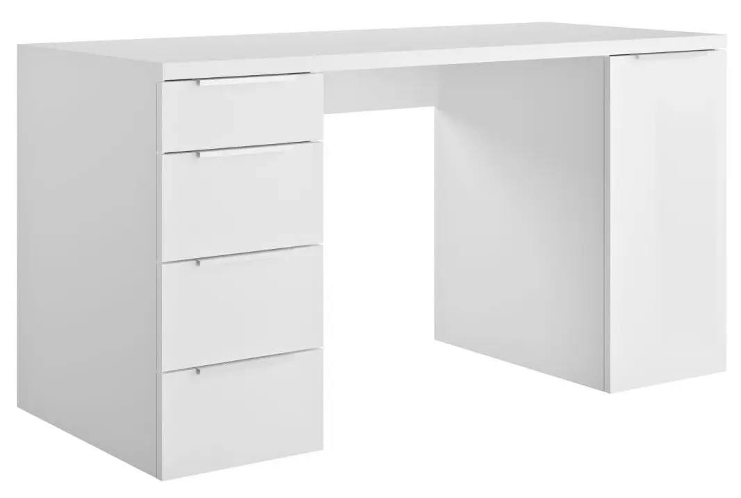 Schreibtisch Espresso 1-türig weiß Hochglanz 