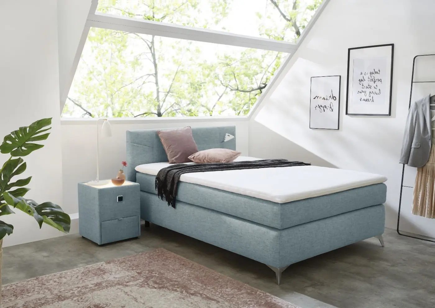 Boxspringbett Nora 120 x 200 cm türkis Boxspringbett Nora 120 x 200 cm türkis