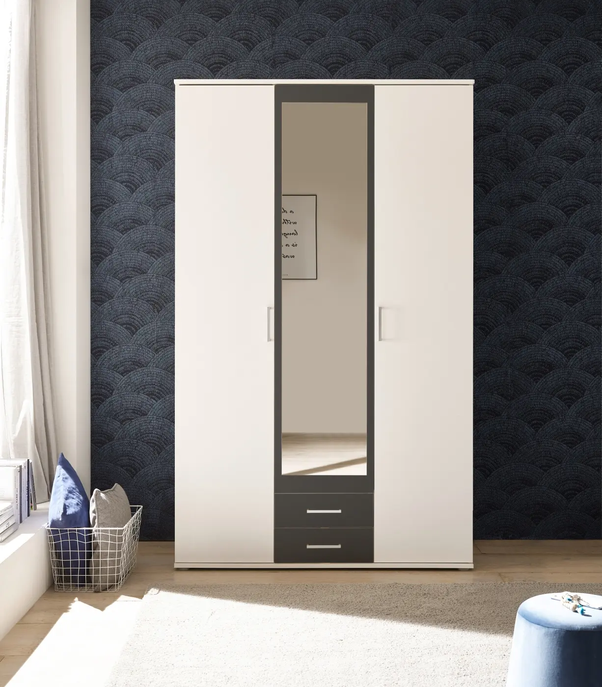 Kleiderschrank Hanau 3-türig weiß/graphit