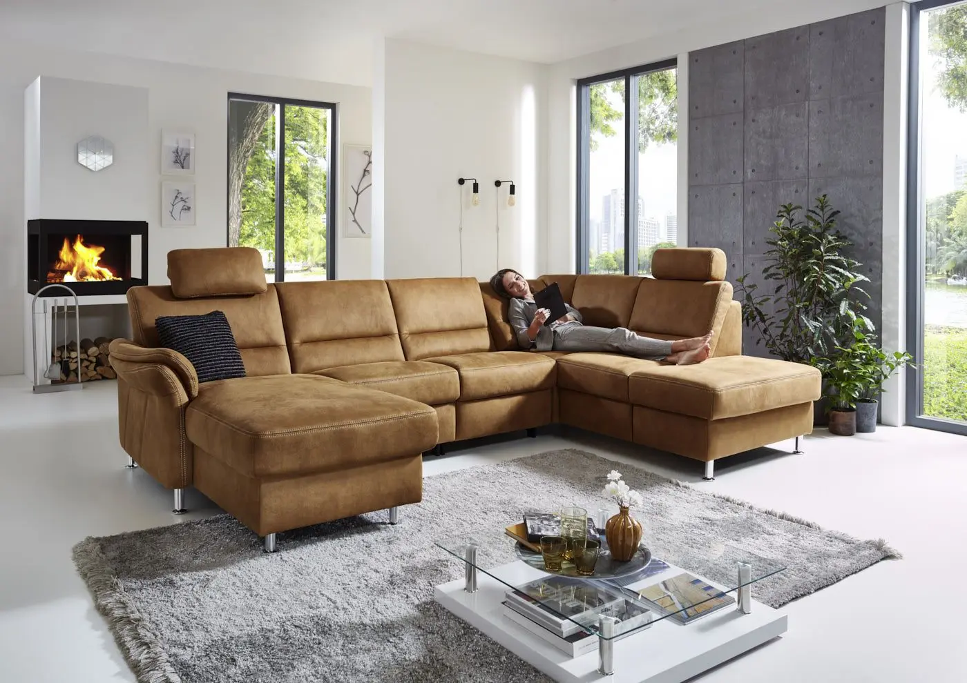 Wohnlandschaft LS672117 in Deluxe Zimt mit Zusatzfunktionen couchliebe.