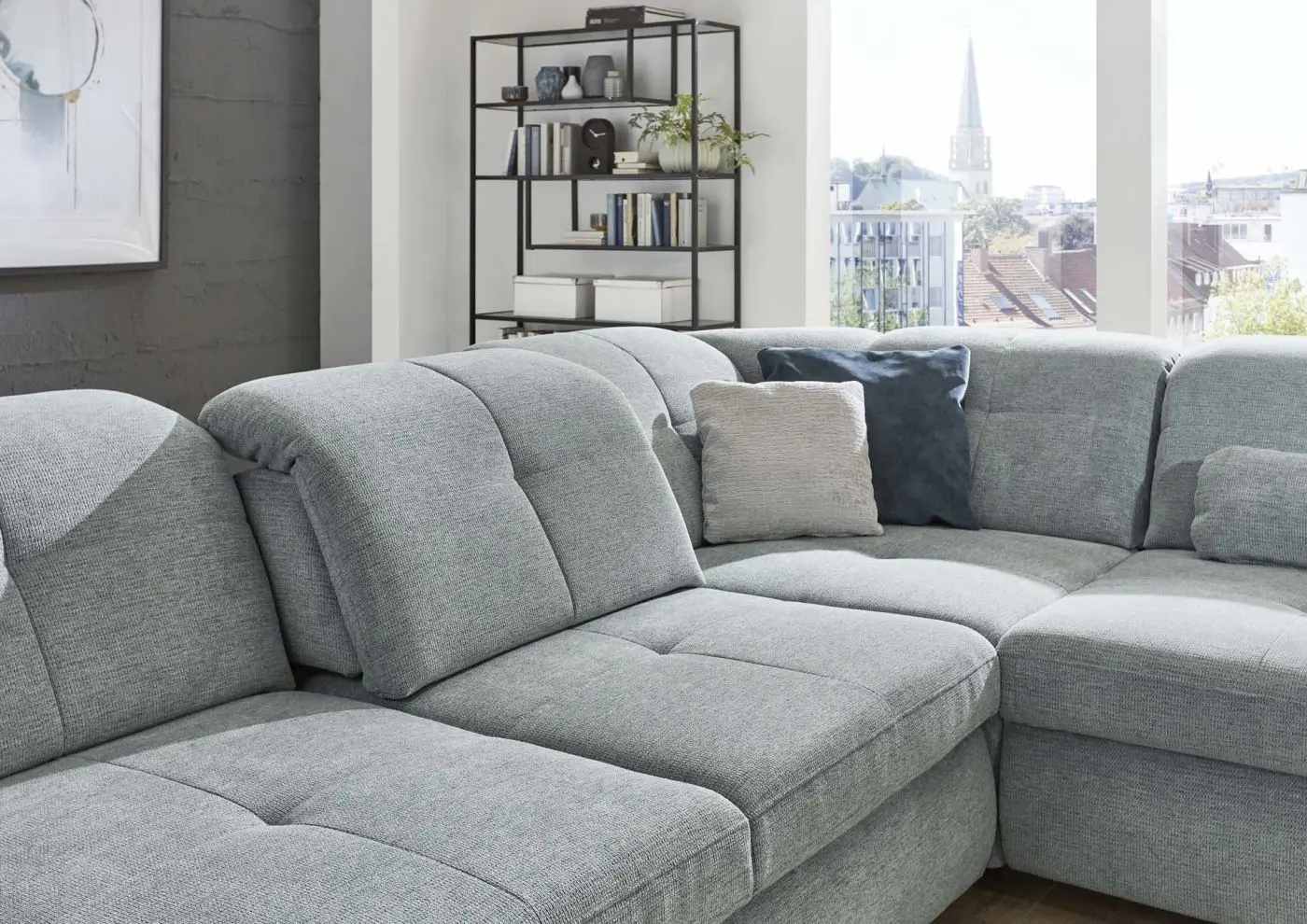 Wohnlandschaft KS294522 hellgrau mit Zusatzfunktionen couchliebe.