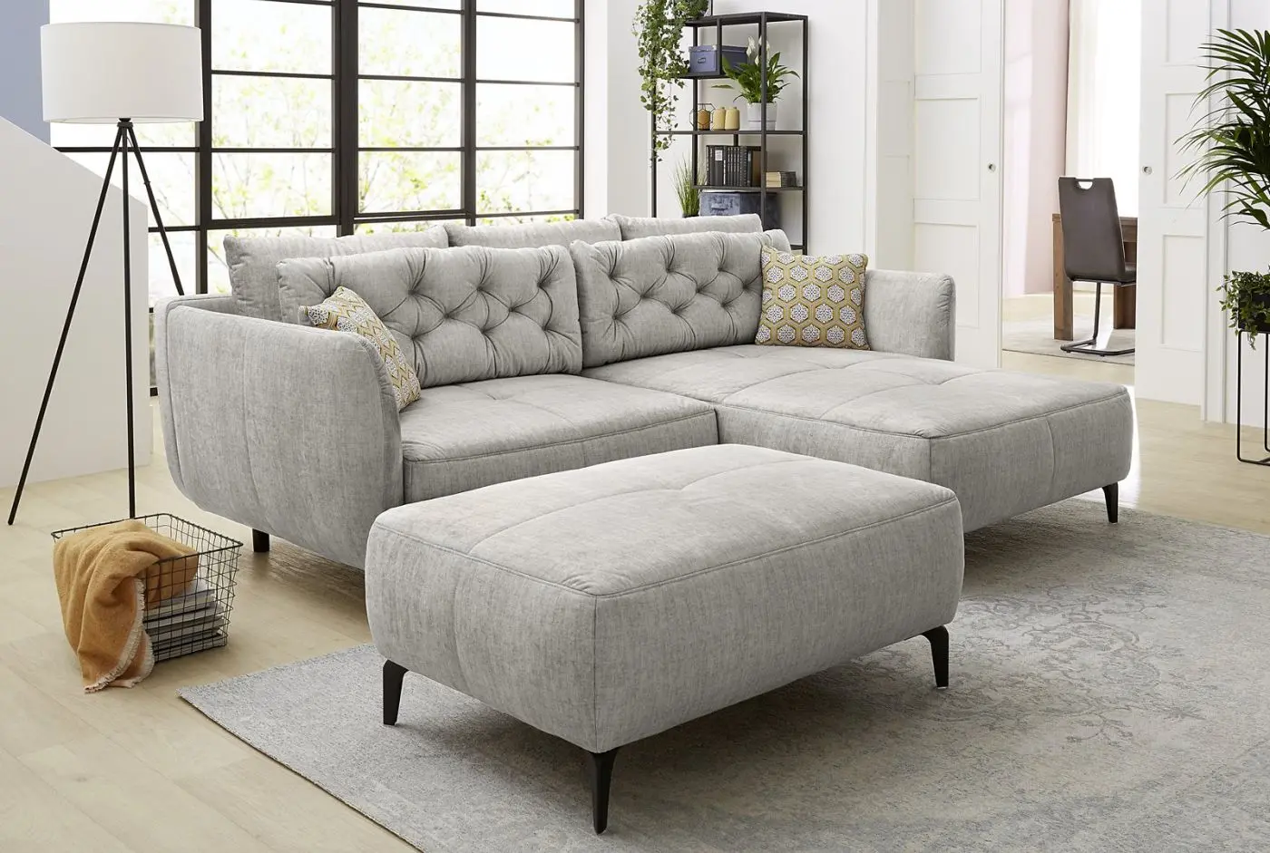 Hocker Salo Veloursstoff grau