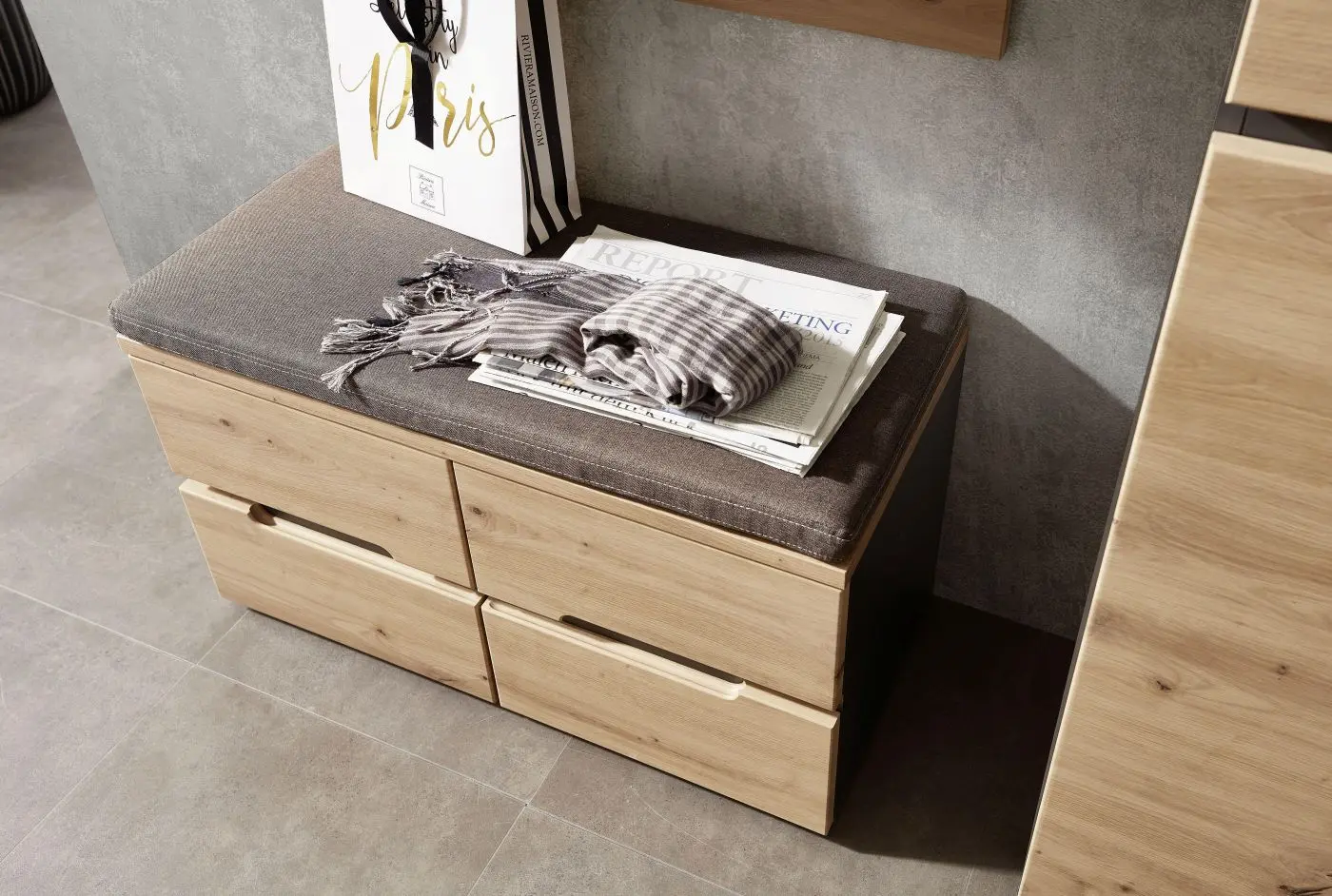 Garderobenbank mit Kissen Memphis Artisan Eiche / graphit