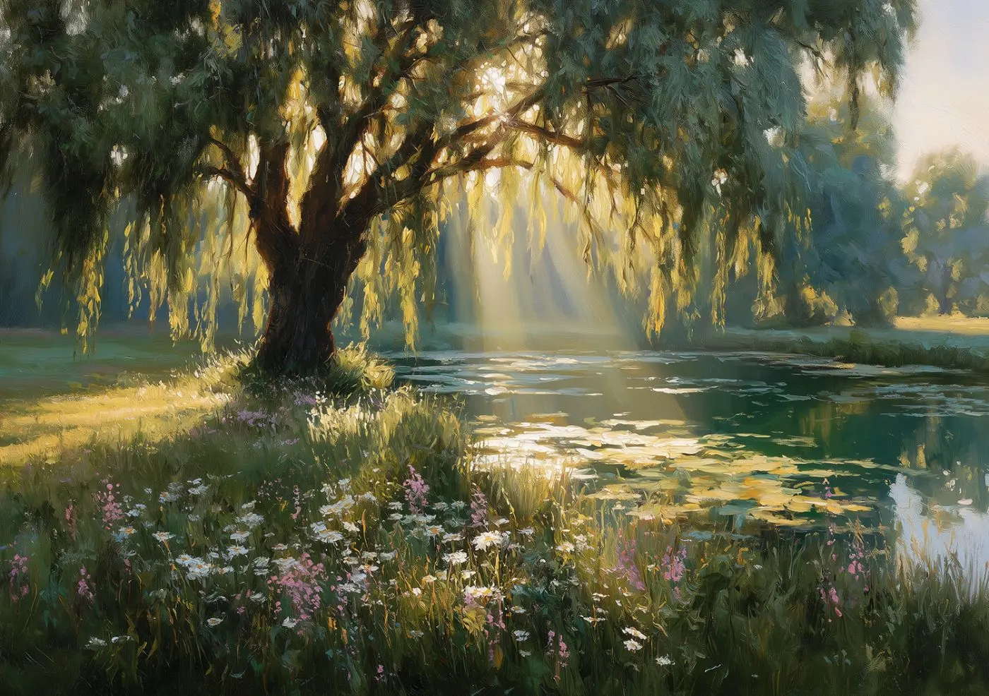 Leinwandbild Sunlit Willow 85 x 113 cm