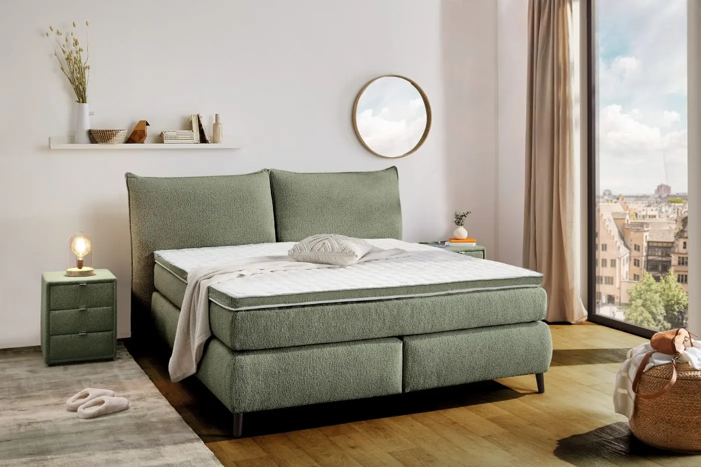 Boxspringbett Hacienda Max 180 x 200 cm blassgrün
