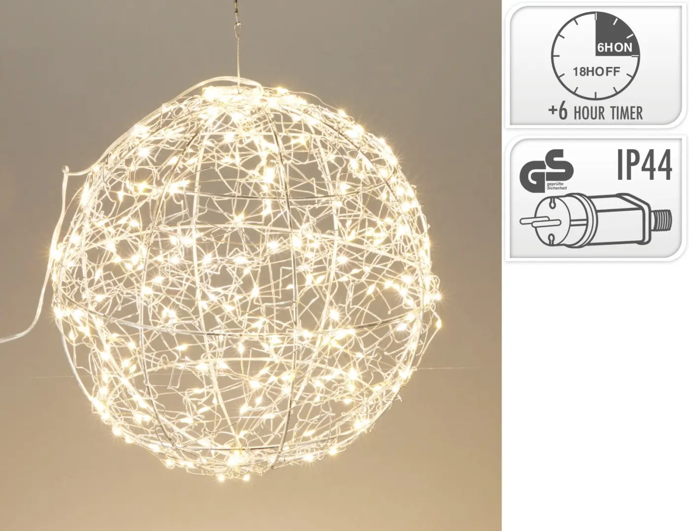 LED Kugel 35 cm silber