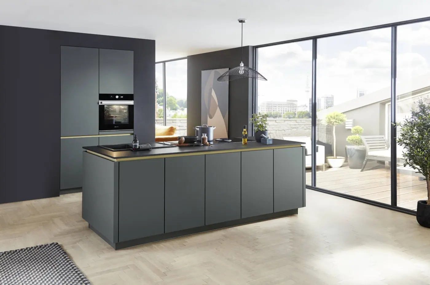 Küchenkombination nobilia Senso Lack schwarz premium matt