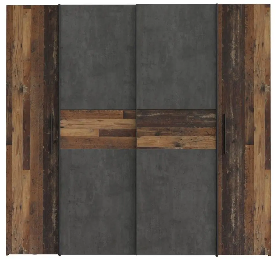 Dreh-/Schwebetürenschrank Kalixtus 4-türig Old Wood/Betonoptik