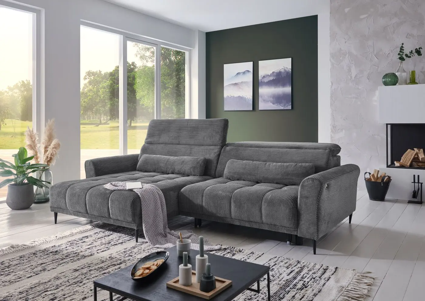Wohnlandschaft Logan Cord dunkelgrau