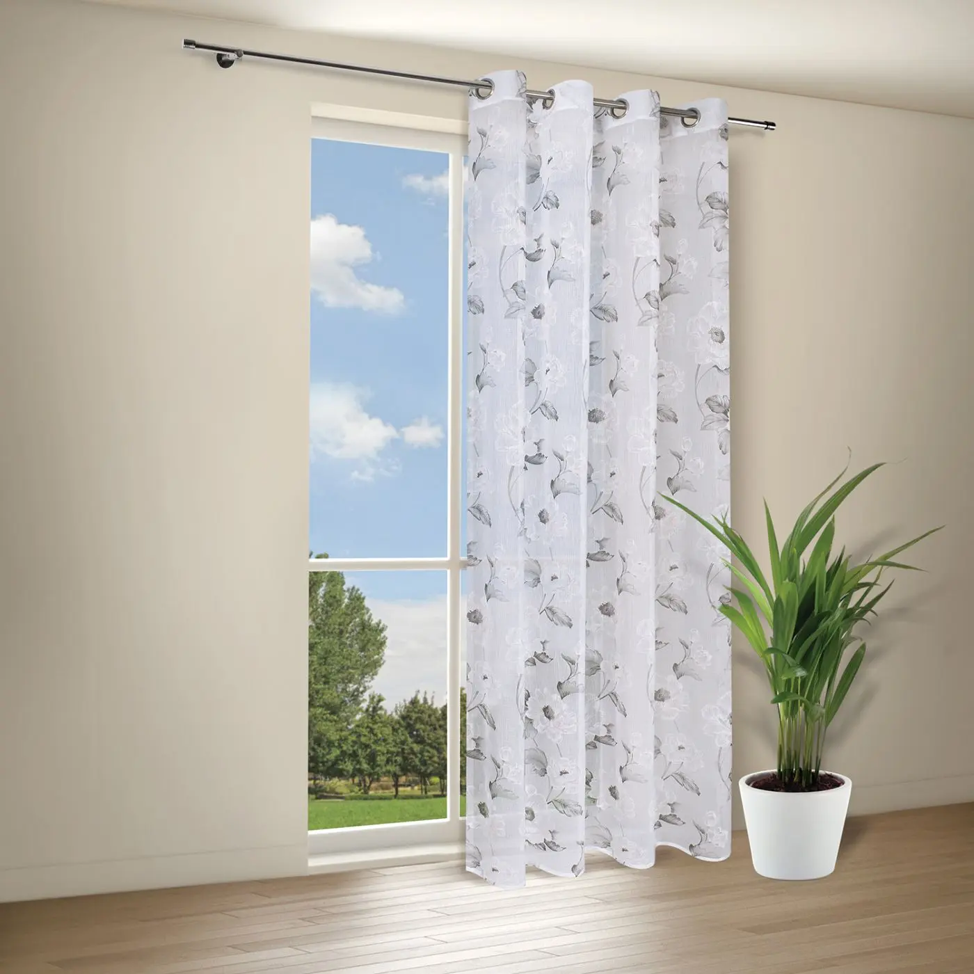 Ösenschal grau/ weiß/ rose