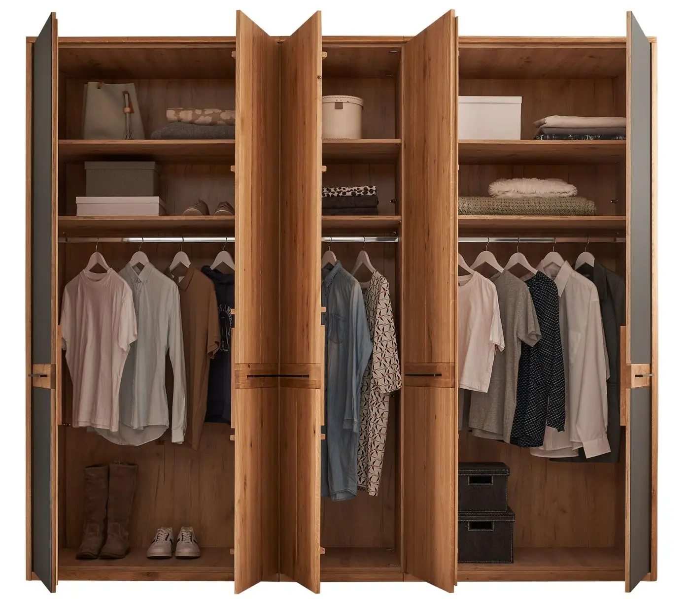 Drehtürenschrank SZ-0831 5-türig Wildeiche teilmassiv/Anthrazitglas