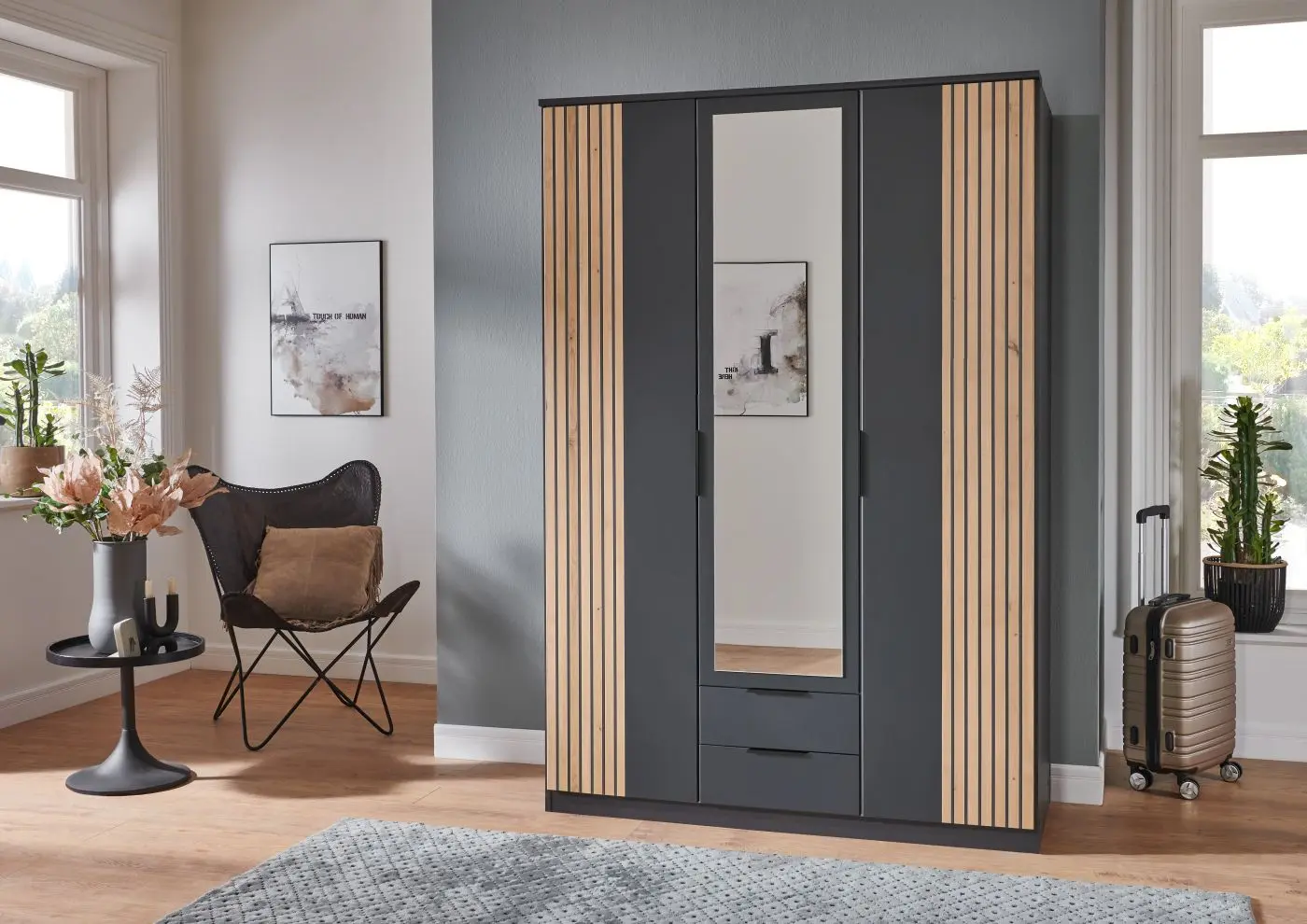 Drehtürenschrank Lübeck 3-türig graphit/Artisan Eiche